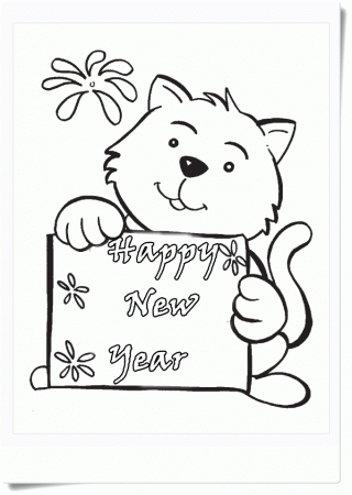 Cat Greeting Card New Year Coloring Pages - New Year Coloring 