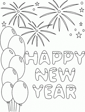 Printable New Year Balloon And Fireworks Coloring Page - Event 
