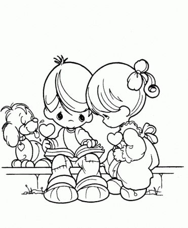 Boy And Girl Reads Book Precious Moments Coloring Pages - Precious 