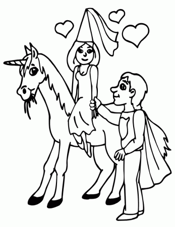 Unicorn Coloring Page | Prince & Princess With Unicorn