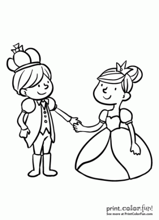 Prince and princess holding hands - Print Color Fun!