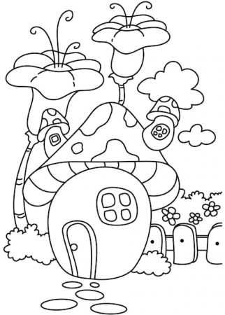 Premium Vector | Cute mushroom house coloring page for kids vector