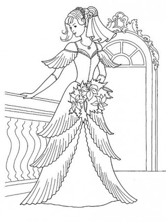 Princess in her Wedding Dress Coloring Page | Wedding coloring pages,  Princess coloring pages, Barbie coloring pages