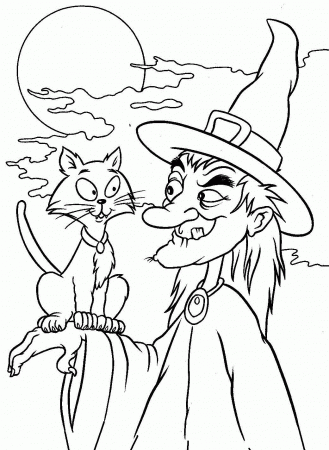 Halloween Coloring Pages Print Out Witch And Cat | Hallowen ...