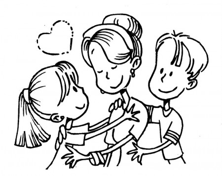 Mother with children . coloring pages | Coloring Pages