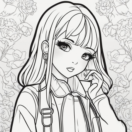 lineart of an Emo girl looking down ...