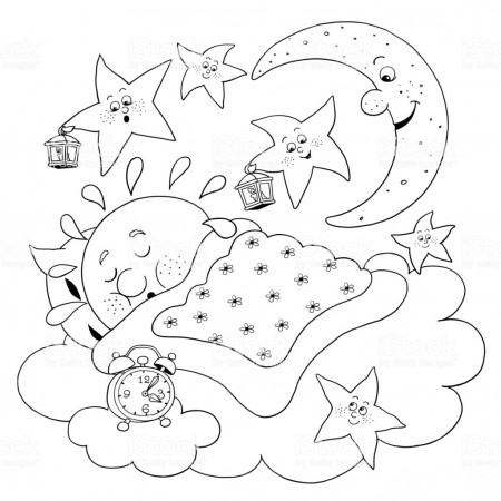 Cute Sun Sleeping In The Sky Moon And Stars Singing Lullaby ...