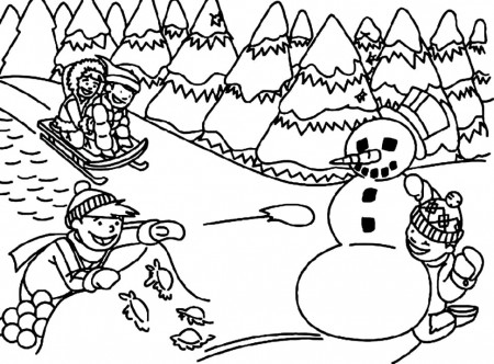 Winter Snowball Fight Coloring Page - Free Printable Coloring Pages for Kids
