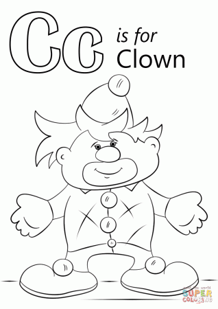 Letter C is for Clown coloring page | Free Printable Coloring Pages
