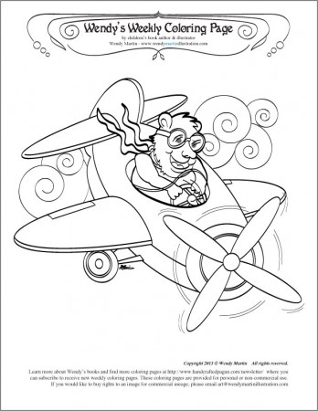 High-flying bear pilot coloring page -