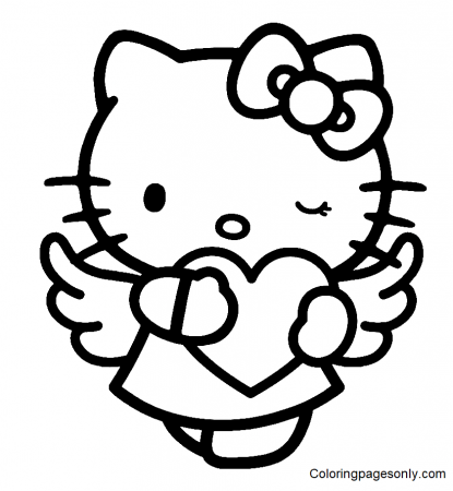 Hello Kitty Angel with Heart Coloring Pages - Hello Kitty Coloring Pages - Coloring  Pages For Kids And Adults