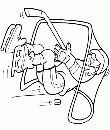 Hockey Coloring Page | Goalie Falling into Net