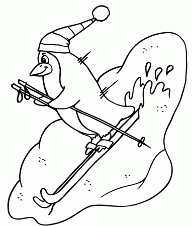 Penguin Coloring Page | Penguin On Skis
