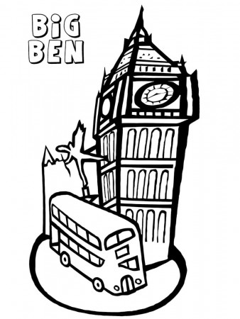 Bus and Big Ben Coloring Page - Free Printable Coloring Pages for Kids