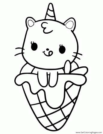 Cute Unicorn Cat Mermaid in Ice Cream Coloring Page - Get Coloring Pages
