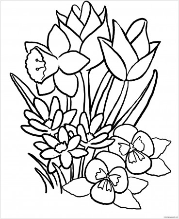 Spring Flowers 1 Coloring Pages - Spring Coloring Pages - Coloring Pages  For Kids And Adults