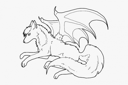 Anime Wolf Coloring Pages To Print Wolves With Wings - Line Art, HD Png  Download , Transparent Png Image - PNGitem