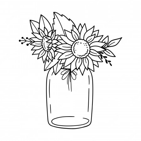 Premium Vector | Sunflowers bouquet in glass mason jar