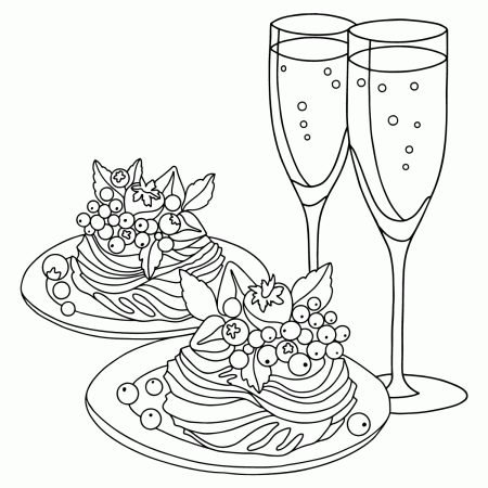 Sweets and champagne - Valentine's Day coloring pages for Adults