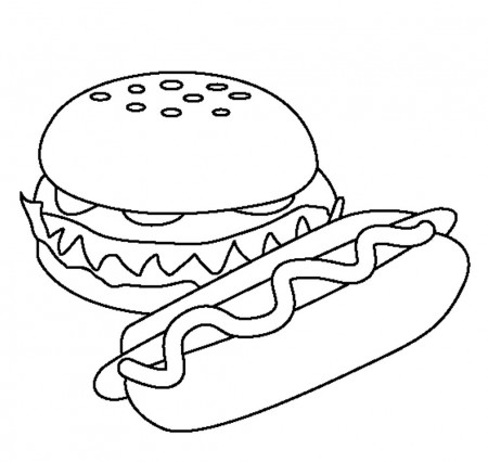Hamburger and hot dog coloring book to print and online