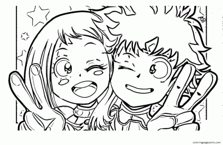 Happy Ochako Uraraka and Izuku Midoriya Coloring Pages - My Hero Academia Coloring  Pages - Coloring Pages For Kids And Adults