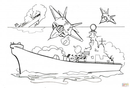 Attacking Battleship With Bombs coloring page | Free Printable Coloring  Pages