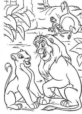 Mufasa and Nala in the Wood with Timon The Lion King Coloring Page ...