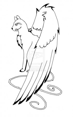 New Winged Cat Tattoo by Mosflow in 2023 | Cat coloring page, Cat tattoo,  Animal line drawings