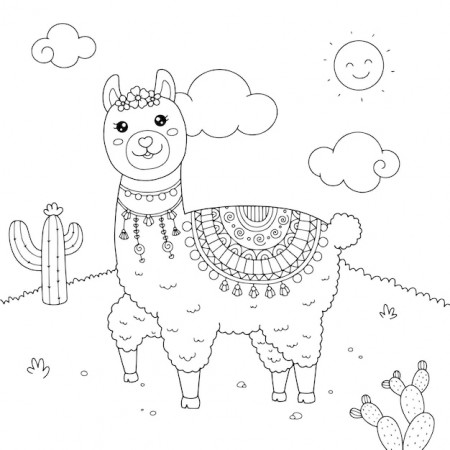 Premium Vector | Cute llama coloring page illustration