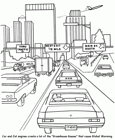 Earth Day Coloring Pages - Automobile Polution Coloring Pages 