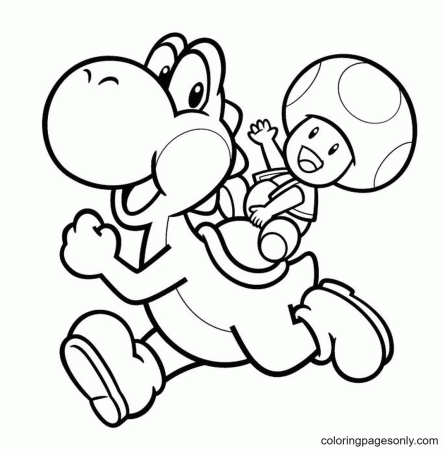 Toad rides a dinosaur Coloring Pages - Yoshi Coloring Pages - Coloring Pages  For Kids And Adults