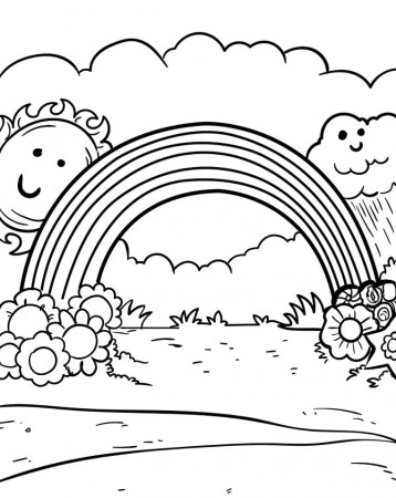 Rainbow with Cute Cloud and Sun Coloring Page - Free Printable Coloring  Pages for Kids