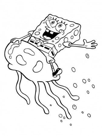 SpongeBob on Jellyfish Coloring Page - Free Printable Coloring Pages for  Kids