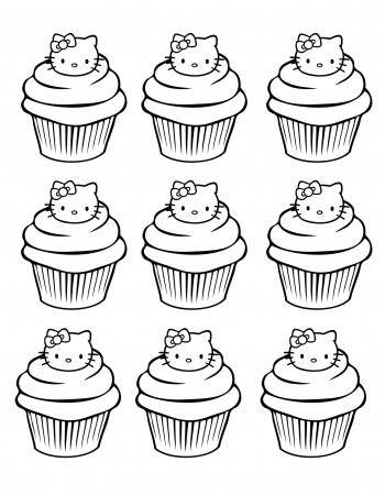 Cupcakes hello kitty simple - Cupcakes Adult Coloring Pages