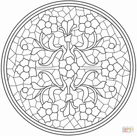 Mandala with Floral Mosaic Tile coloring page | Free Printable ...