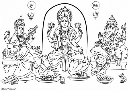 Laxmi Ganesh Saraswati coloring page