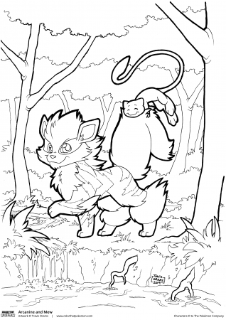 Arcanine and Mew | Pokémon Coloring Pages