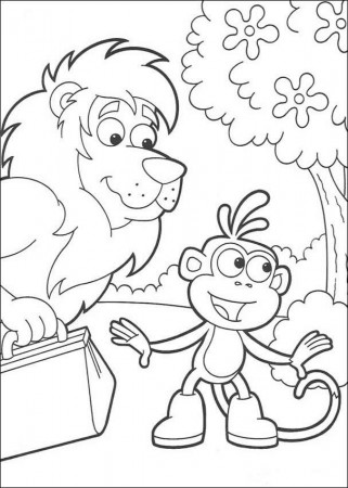 DORA THE EXPLORER coloring pages - Boots the Monkey and Lion