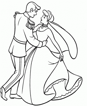 Printable Cinderella Dancing With Prince Coloring Page - Disney 