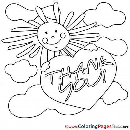 Sun Clouds free Colouring Page Thank You