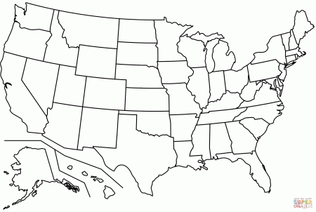 Outline map of US states coloring page | Free Printable Coloring Pages