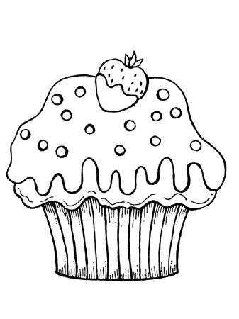 Melting Cupcake and Strawberry Coloring Page - Free Printable Coloring Pages  for Kids