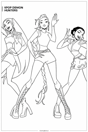 HUNTR X on stage Coloring Page (Free PDF&PNG Printable)