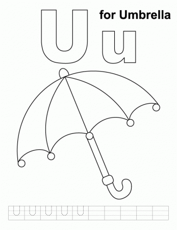 U for umbrella coloring page with handwriting practice | Download 
