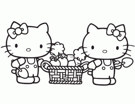 Hello Kitty Carrying Fruit Basket Coloring Page | Free Printable 