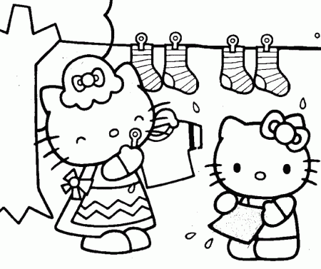 Coloring Pages of Hello Kitty Helping Her Mother | Coloring