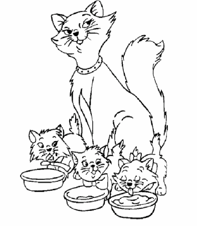 Cat And Kitties - Cat Coloring Pages : Coloring Pages for Kids 