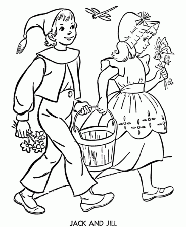 BlueBonkers: Nursery Rhymes Coloring Page Sheets - Jack and Jill 