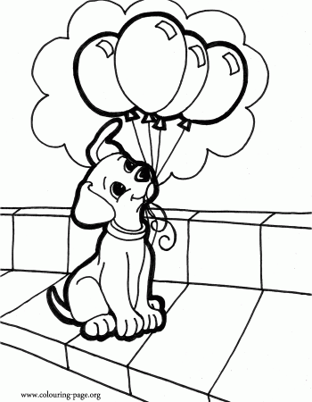 Dogs and Puppies - A cute puppy holding balloons coloring page