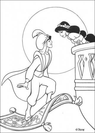 Aladdin coloring pages - Rajah and princess Jasmine